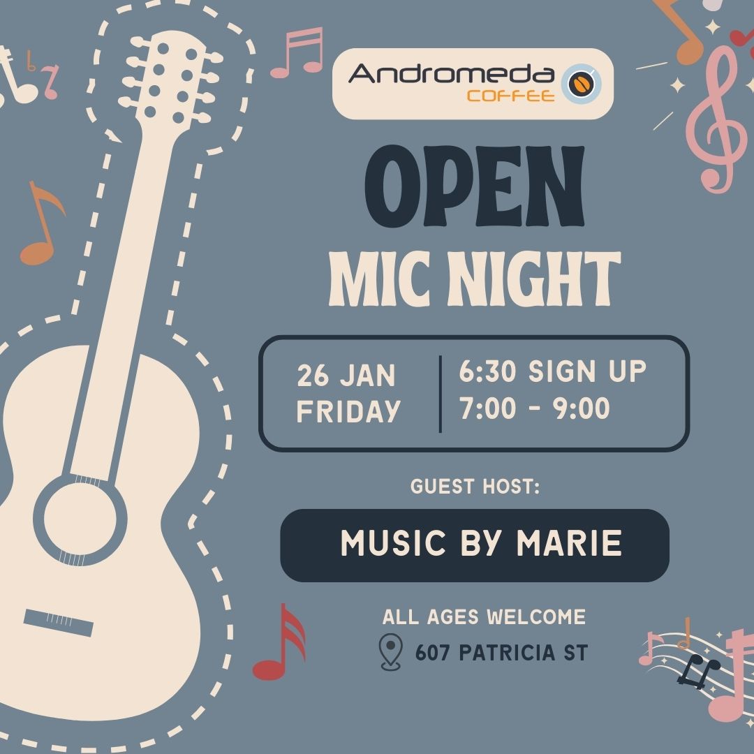 Andromeda Coffee's first Open Mic Night of the year Jan 2024
